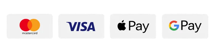 Mastercard, Visa, Apple Pay, Google Pay